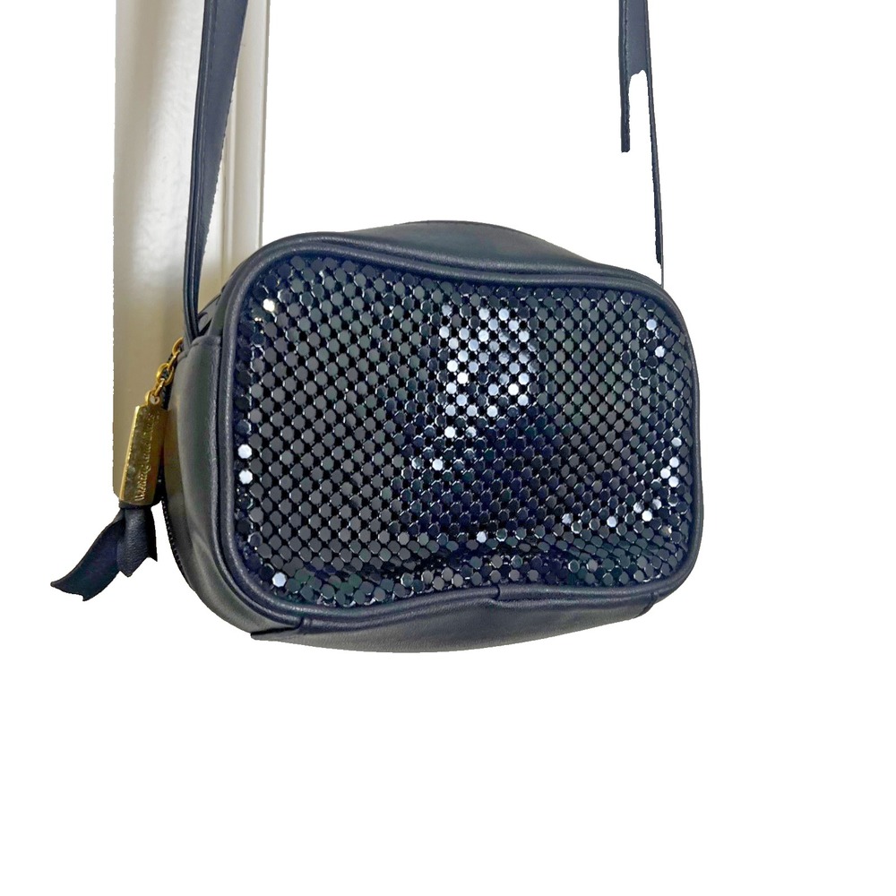 Vintage Whiting & Davis Mesh Navy Blue Cross Body‎ Evening Bag Purse Gold Zipper